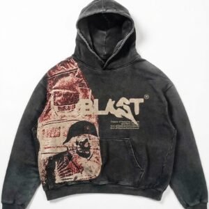 BLAST® Heavyweight Distressed Graphic Hoodie - Vintage Wash Black