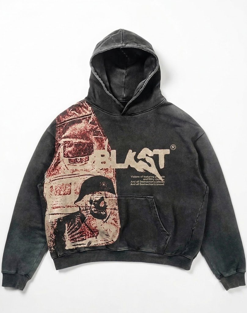 BLAST® Heavyweight Distressed Graphic Hoodie - Vintage Wash Black