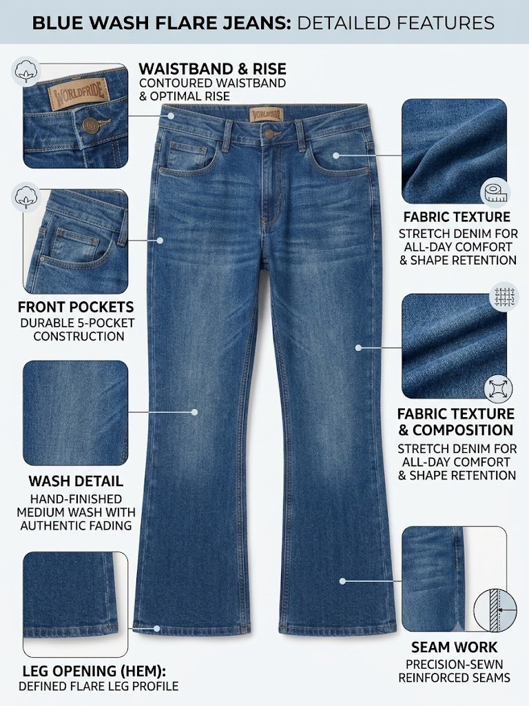 Retro Flare High-Rise Bootcut Jeans – Classic Mid-Blue Wash - Image 3