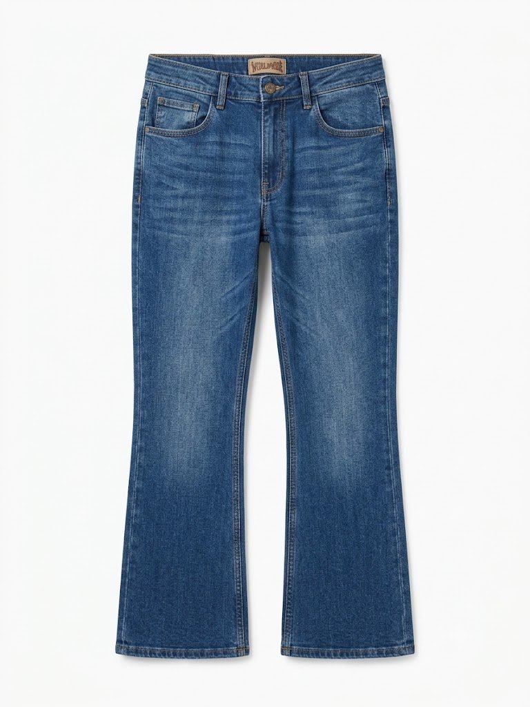 Retro Flare High-Rise Bootcut Jeans – Classic Mid-Blue Wash