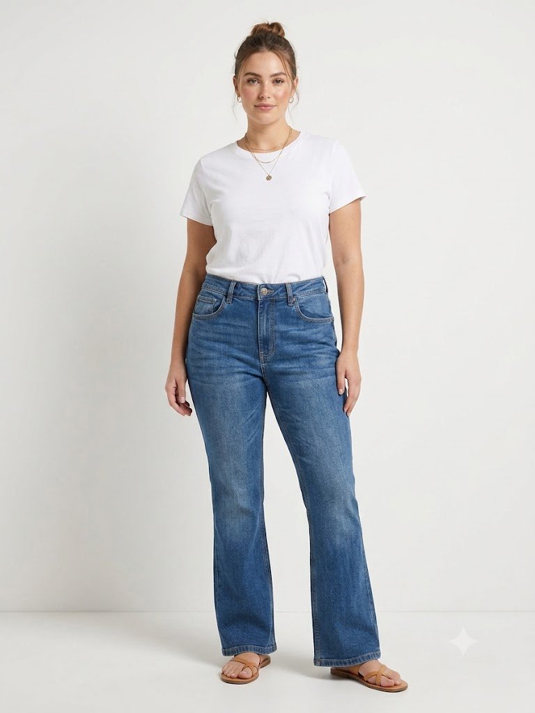 Retro Flare High-Rise Bootcut Jeans – Classic Mid-Blue Wash - Image 2