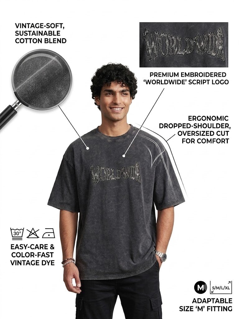 Worldwide Cargo Oversized Heavyweight T-Shirt – Vintage Black Acid Wash - Image 3