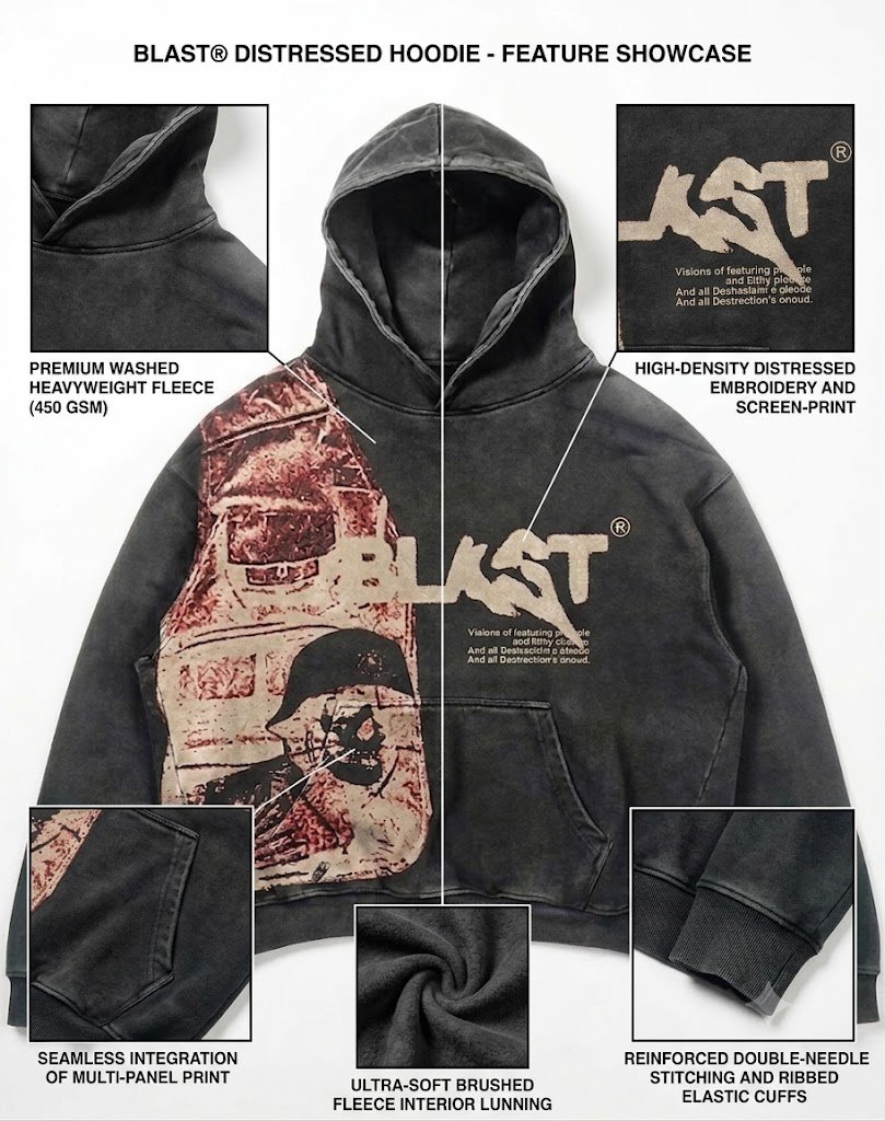 BLAST® Heavyweight Distressed Graphic Hoodie - Vintage Wash Black - Image 3
