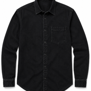 Men's Premium Black Denim Shirt | Regular Fit | Full Sleeve | Washed Cotton Denim