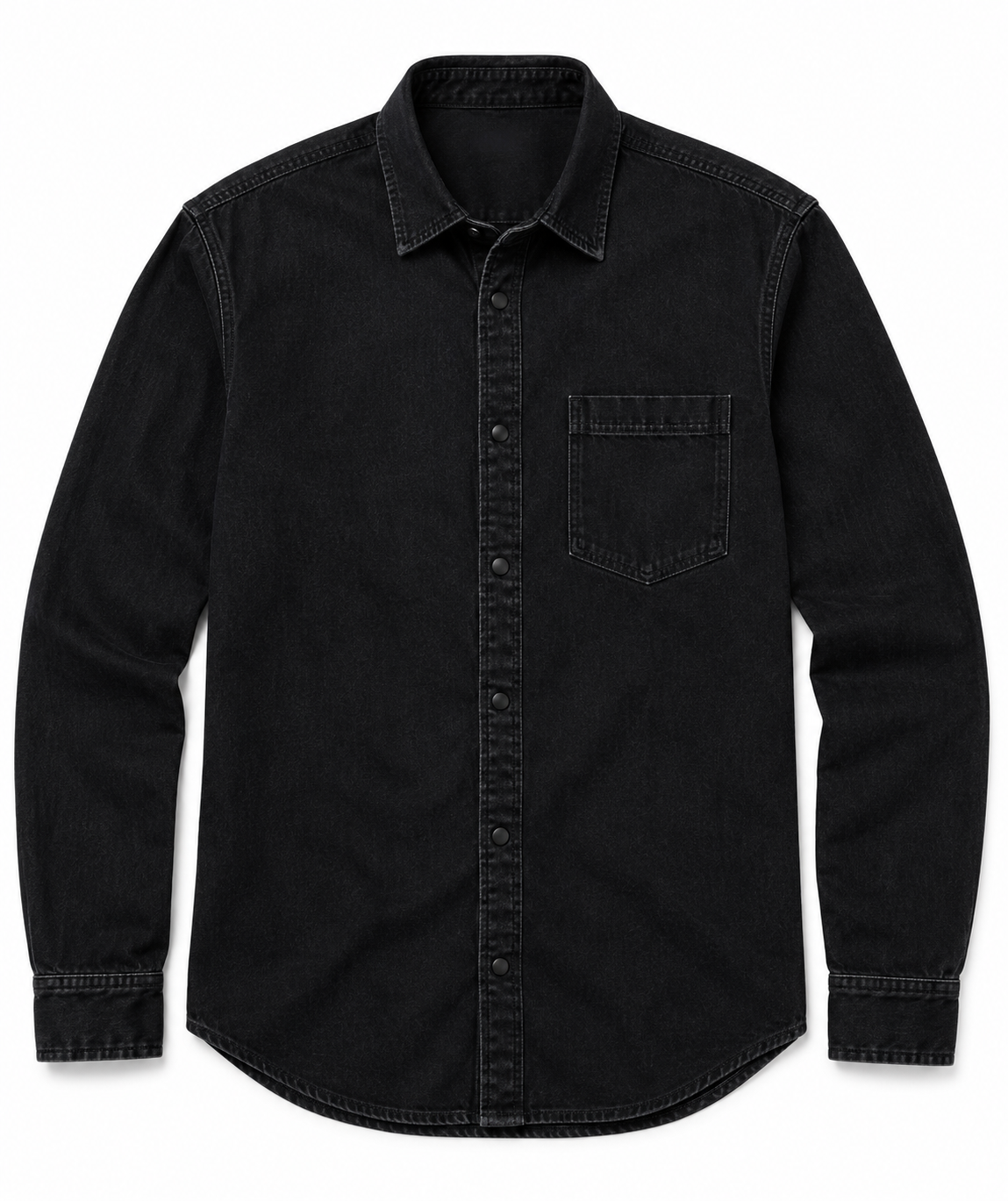 Men's Premium Black Denim Shirt | Regular Fit | Full Sleeve | Washed Cotton Denim