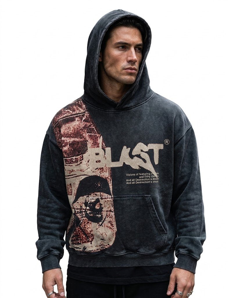 BLAST® Heavyweight Distressed Graphic Hoodie - Vintage Wash Black - Image 2